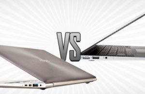 The Asus UX31 (on the left) and the MacBook Air (right)