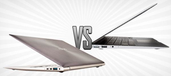 The Asus UX31 (on the left) and the MacBook Air (right)