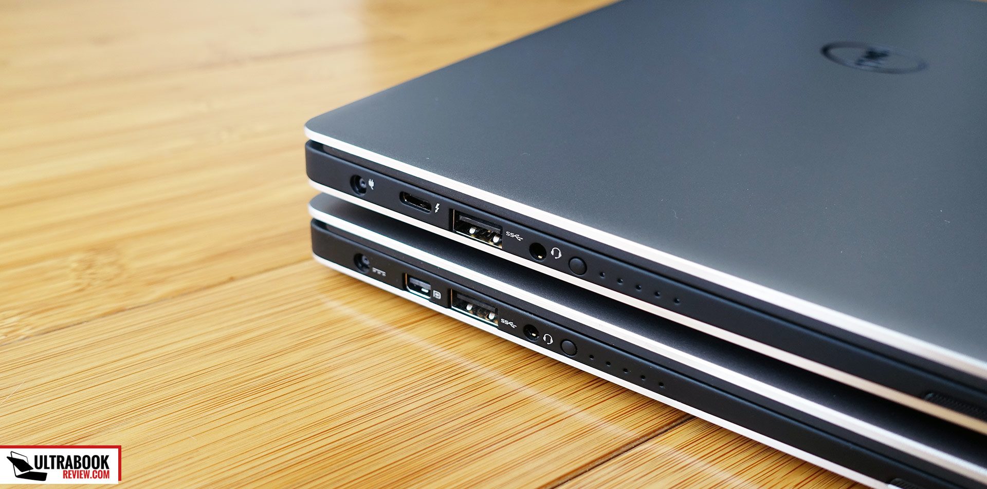 The XPS 9350 (top) gets a Thunderbolt 3 port, which replaces the miniDP port on the XPS 9343 (bottom)