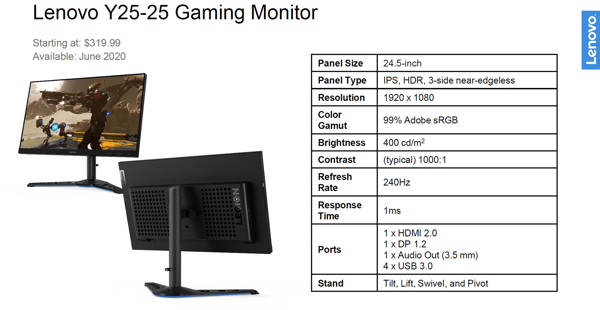 Lenovo Legion Y25-25 240Hz IPS gaming monitor