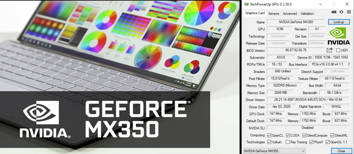 Nvidia GeForce MX350 specs - the 10W version meant for portabel laptops