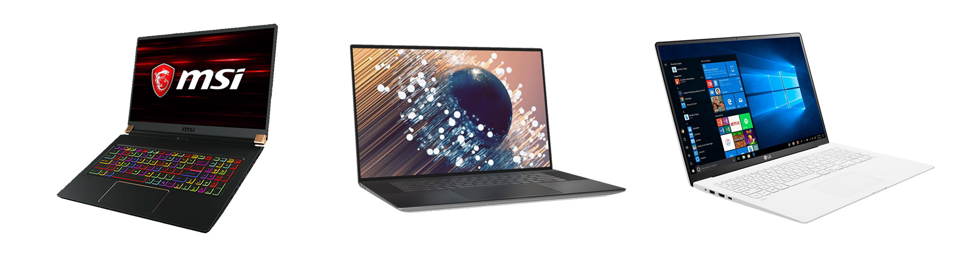 Some of the lightest 17-inch laptops: MSI GS75 Stealth, Dell XPS 17, and the LG gram 17
