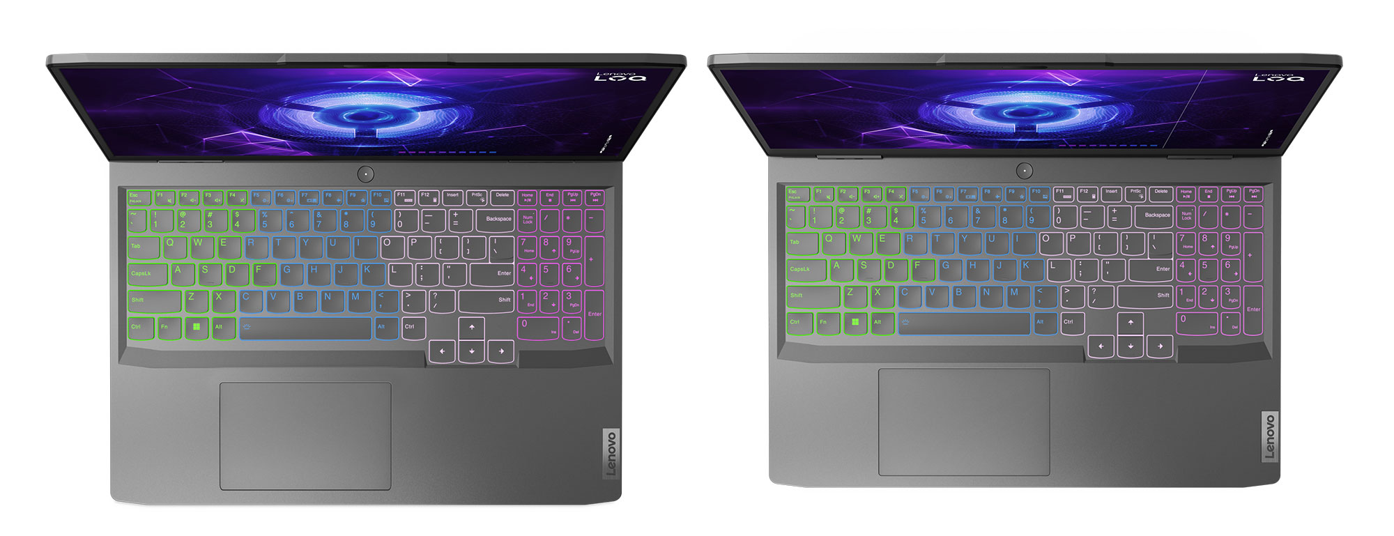 Lenovo LOQ 16 (left) and Low 15 (right) - keyboard and main decks